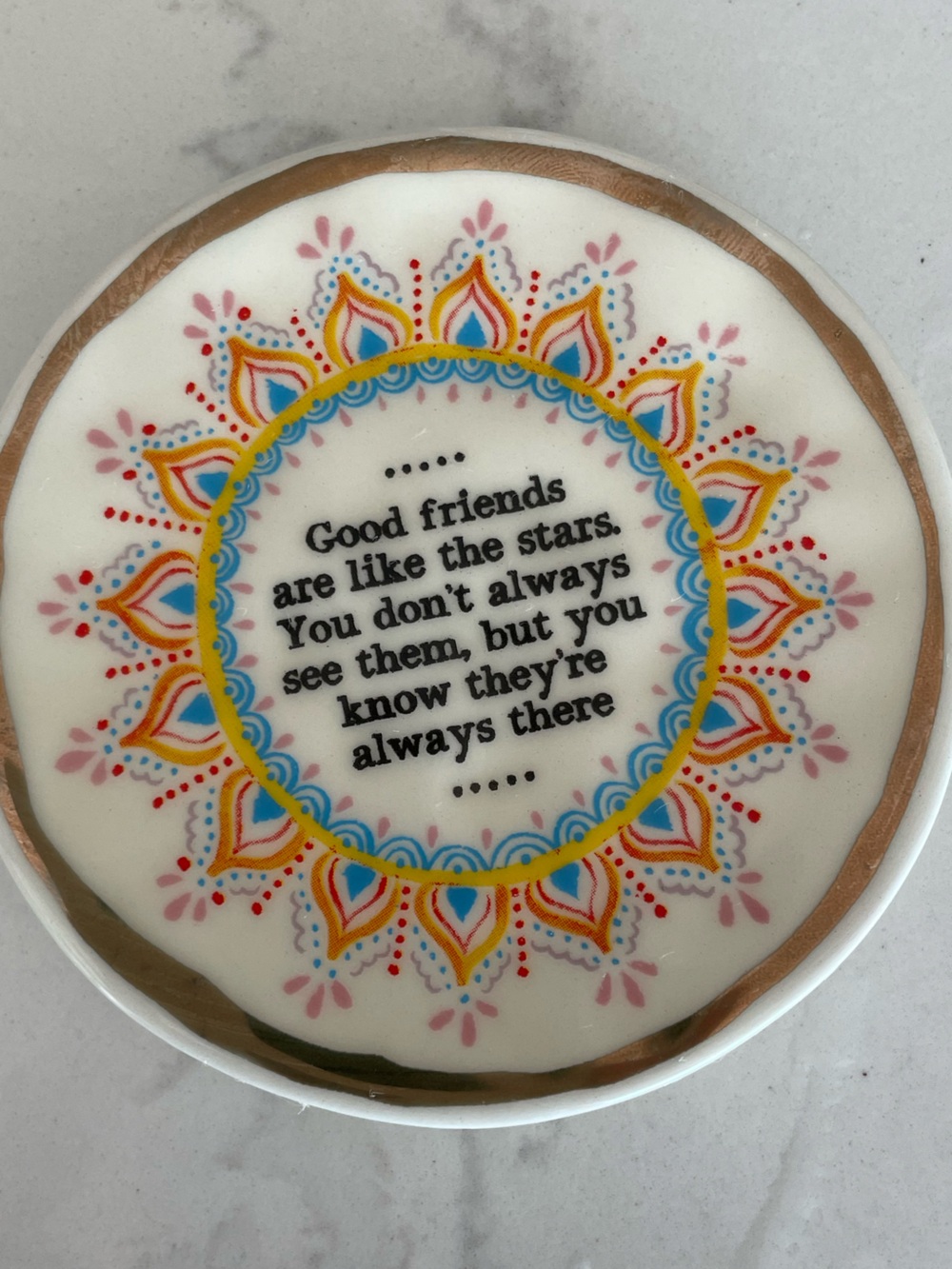 Ceramic Trinket Dish- Boho Mandala Friendship Quote Ring Holder
